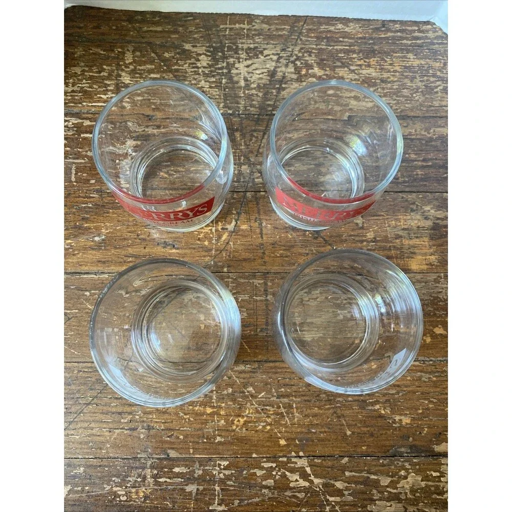 Merrys Irish Cream Liqueur Whiskey Glasses Set of 4 Red & White Letters VTG